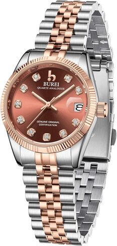 BUREI Women Watch Business Women Watches with Day DateAnalog Quartz Watch for Ladies Silver Gold Stainless Steel Bracelet Watch Fashion Ladies Watches Small Face Diamond Watch Waterproof in Saudi Arabia