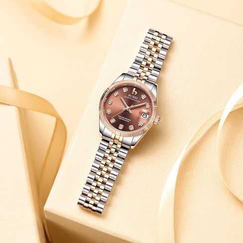 BUREI Women Watch Business Women Watches with Day DateAnalog Quartz Watch for Ladies Silver Gold Stainless Steel Bracelet Watch Fashion Ladies Watches Small Face Diamond Watch Waterproof in Saudi Arabia