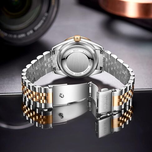 BUREI Women Watch Business Women Watches with Day DateAnalog Quartz Watch for Ladies Silver Gold Stainless Steel Bracelet Watch Fashion Ladies Watches Small Face Diamond Watch Waterproof in Saudi Arabia