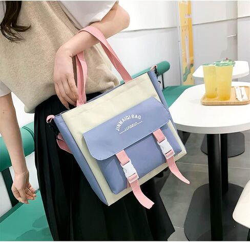 5Pcs Kawaii Anime Canvas School Backpack Combo Set with Pins Cute Bear Pendant Aesthetic Daypack School Essential Kit in Saudi Arabia