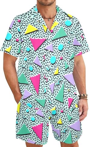 HUGLAZY Mens 2 Piece Outfits Tropical Shirts Short Sleeve Hawaiian Shirt And Shorts Beach Outfits Party Disco in Saudi Arabia