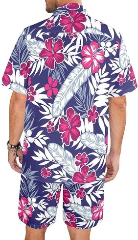 HUGLAZY Mens 2 Piece Outfits Tropical Shirts Short Sleeve Hawaiian Shirt And Shorts Beach Outfits Party Disco in Saudi Arabia