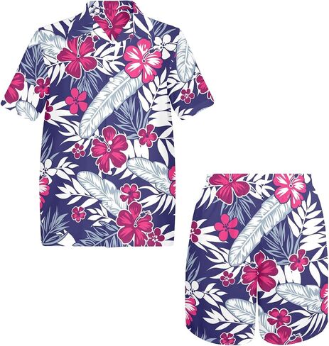 HUGLAZY Mens 2 Piece Outfits Tropical Shirts Short Sleeve Hawaiian Shirt And Shorts Beach Outfits Party Disco in Saudi Arabia
