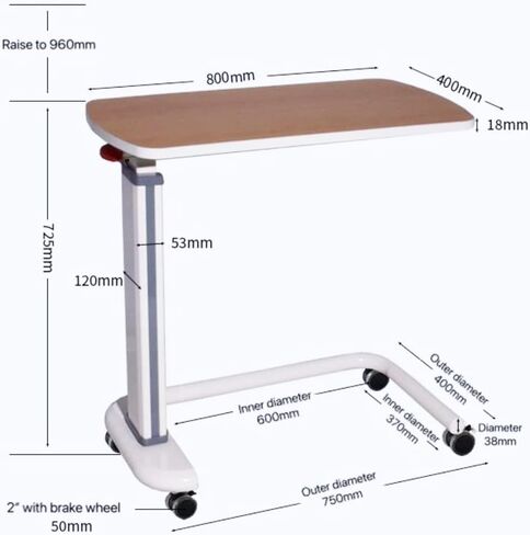 AOI Overbed Table with Wheels,Solid Wood Movable Dining Table,Bedside Dining Car Table for Hospital Bed & Home Bedside (AOI-526) in Saudi Arabia