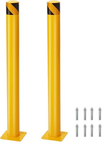 Safety Bollard 2 Pack, 42 Inch Height Bollard Post, 5.5 Inch Diameter Steel Pipe Safety Bollard Post, Yellow Steel Bollard, Steel Safety Bollard with 8 Anchor Bolts for Traffic-Sensitive Area in Saudi Arabia