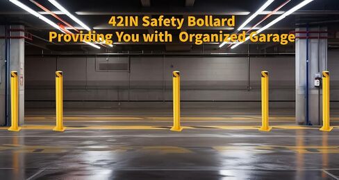Safety Bollard 2 Pack, 42 Inch Height Bollard Post, 5.5 Inch Diameter Steel Pipe Safety Bollard Post, Yellow Steel Bollard, Steel Safety Bollard with 8 Anchor Bolts for Traffic-Sensitive Area in Saudi Arabia