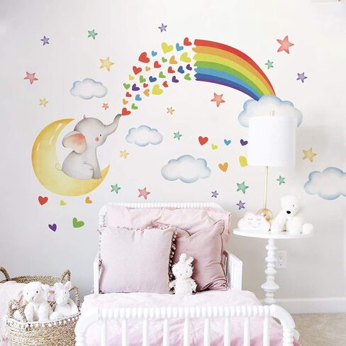 Runtoo Rainbow Wall Decals Colorful Cloud Star Wall Art Stickers for Girls Bedroom Kids Baby Nursery Wall Decor in Saudi Arabia