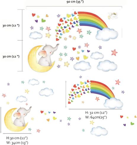 Runtoo Rainbow Wall Decals Colorful Cloud Star Wall Art Stickers for Girls Bedroom Kids Baby Nursery Wall Decor in Saudi Arabia