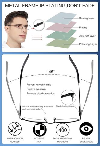 OCCI CHIARI نظارات قراءة معدنية قارئات الضوء الأزرق للرجال (1.0 1.25 1.5 1.75 2.0 2.25 2.5 2.75 3.0 3.5 4.0) in Kuwait