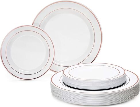 OCCASIONS 240 Plates Pack,(120 Guests) Heavyweight Premium Wedding Party Disposable Plastic Plates Set -120 x 10.5'' Dinner + 120 x 7.5'' Salad/Dessert (Ivory & Gold Rim) in Saudi Arabia