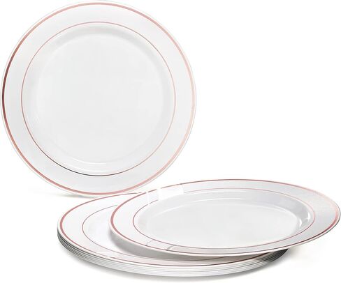 OCCASIONS 240 Plates Pack,(120 Guests) Heavyweight Premium Wedding Party Disposable Plastic Plates Set -120 x 10.5'' Dinner + 120 x 7.5'' Salad/Dessert (Ivory & Gold Rim) in Saudi Arabia