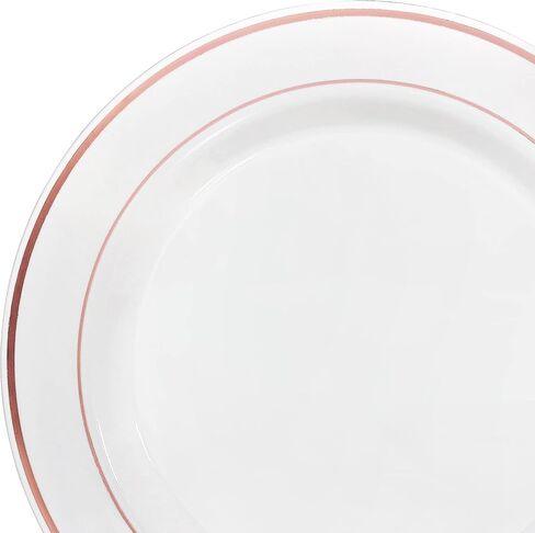 OCCASIONS 240 Plates Pack,(120 Guests) Heavyweight Premium Wedding Party Disposable Plastic Plates Set -120 x 10.5'' Dinner + 120 x 7.5'' Salad/Dessert (Ivory & Gold Rim) in Saudi Arabia