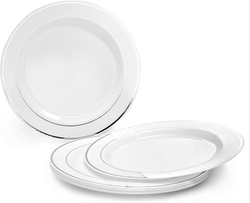 OCCASIONS 240 Plates Pack,(120 Guests) Heavyweight Premium Wedding Party Disposable Plastic Plates Set -120 x 10.5'' Dinner + 120 x 7.5'' Salad/Dessert (Ivory & Gold Rim) in Saudi Arabia