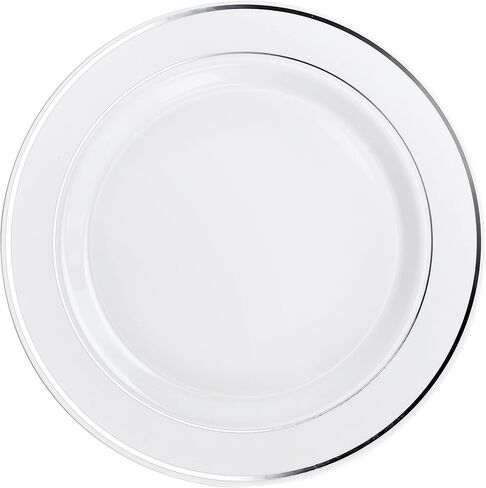 OCCASIONS 240 Plates Pack,(120 Guests) Heavyweight Premium Wedding Party Disposable Plastic Plates Set -120 x 10.5'' Dinner + 120 x 7.5'' Salad/Dessert (Ivory & Gold Rim) in Saudi Arabia