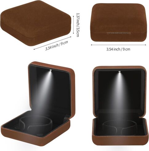 صندوق هدايا سوار مجوهرات معدني كلاسيكي لامع مع ضوء LED، حقيبة عرض تخزين قلادة مجوهرات مخملية لعرض الخطوبة والزفاف والذكرى السنوية وحفلات أعياد الميلاد (أسود) in Kuwait