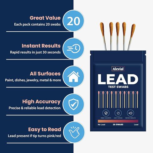 Lead Test Kit 20 Instant Testing Swabs for Home Dip Swab in Water (No Vinegar Required) Lead Detector Dishes Paint Metal Surface Detection in Saudi Arabia
