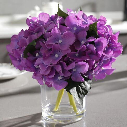 "N/A" GreenHouzz Artificial Flowers in Clear Glass Vase with Faux Water Silk Hydrangea Arrangement Centerpiece Decorations for Home Wedding Office Table (Cream) in Saudi Arabia