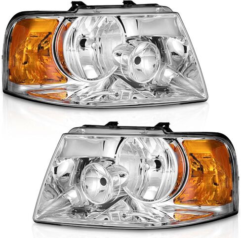 Headlights Assembly Compatible with 2003-2006 Ford Expedition, Replacement for 03-06 Headlight Black Housing Amber Reflector L+R Side Pair in Saudi Arabia