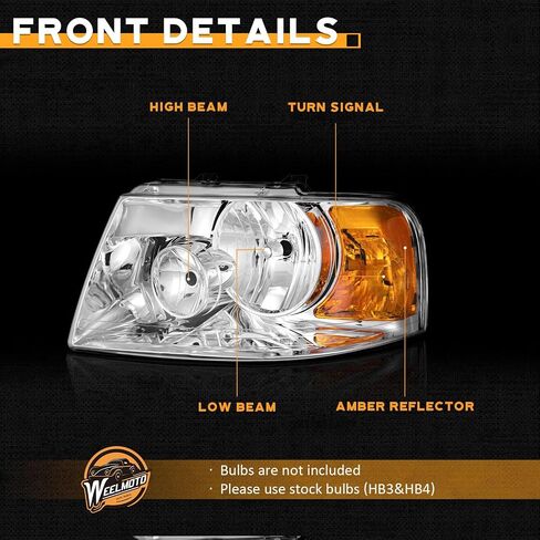 Headlights Assembly Compatible with 2003-2006 Ford Expedition, Replacement for 03-06 Headlight Black Housing Amber Reflector L+R Side Pair in Saudi Arabia