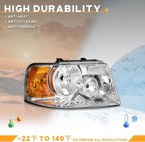 Headlights Assembly Compatible with 2003-2006 Ford Expedition, Replacement for 03-06 Headlight Black Housing Amber Reflector L+R Side Pair in Saudi Arabia