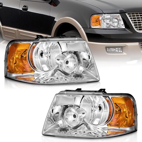 Headlights Assembly Compatible with 2003-2006 Ford Expedition, Replacement for 03-06 Headlight Black Housing Amber Reflector L+R Side Pair in Saudi Arabia