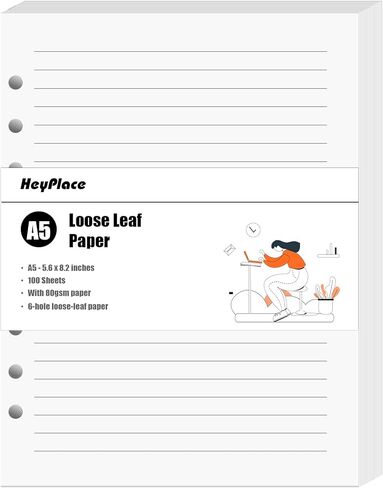 100 Sheets Lined Refill Paper, White Loose Leaf Paper 6 Holes for A5 Planner Inserts 6-Ring Binders School Office 5.6" x 8.2" 80gsm in Saudi Arabia