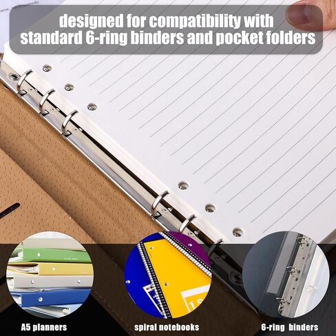 100 Sheets Lined Refill Paper, White Loose Leaf Paper 6 Holes for A5 Planner Inserts 6-Ring Binders School Office 5.6" x 8.2" 80gsm in Saudi Arabia