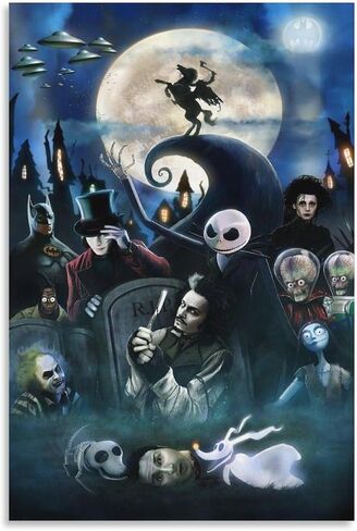 Horror Halloween Tim Burton Movie Art Posters Edward，Nightmare， Mars Attacks Scissorhands Before Chr Wall Art Paintings Canvas Wall Decor Home Decor Living Room Decor Aesthetic Prints 16x24inch(40x60 in Saudi Arabia
