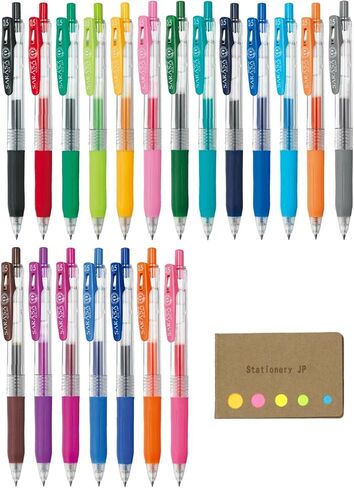 Zebra Sarasa Clip 0.3 Retractable Gel Ink Pen, Rubber Grip, 0.3 mm, 20 Color Ink, Sticky Notes Value Set in Saudi Arabia