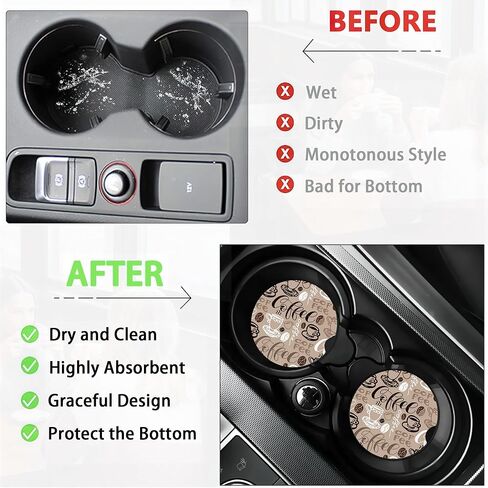 قواعد حامل أكواب كلاسيكية على شكل زهور رائعة للسيارة، قواعد حامل أكواب لطيفة من بوهو 60 ثانية، قطعتان من ملحقات حامل أكواب السيارة من السيراميك المضاد للانزلاق مع فتحة إصبع للنساء والرجال 2.56 بوصة in Kuwait