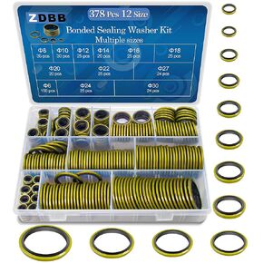 12 Sizes 378 Pcs Bonded Sealing Washer Kit,Automotive Self-Centred AC Seal Metal Rubber Gasket Repair Assortment Set M6 M8 M10 M12 M14 M16 M18 M20 M22 M24 M27 M30 (Metric)