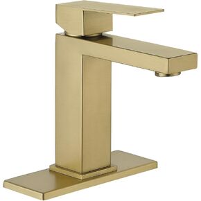 Bathroom Faucet Single Hole Bathroom Sink Faucet Single Handle Brushed Gold Stainless Steel Lavatory Vanity Faucets with Supply Lines