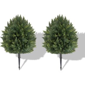 2 Pack UV-Resistant Artificial Cypress Topiaries, 25 in Artificial Cedar Ball Trees，Fade-Proof Lifelike Greenery，Bushes with Ground Spike，Ideal for Indoor and Outdoor Use