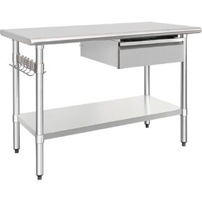 HARDURA Stainless Steel Prep Table with Drawer 24" x 48" NSF Heavy Duty Bench with Undershelf, Hook and Galvanized Legs for Commercial Food Prep