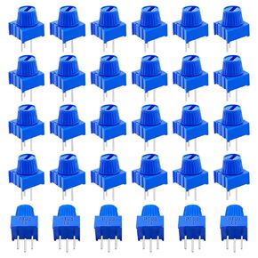 30PCS 10K Ohm Trim Potentiometer Breadboard Trim Potentiometer Kit with Knob Blue Variable Resistors Trimmer Potentiometer