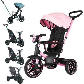 6-in-1 Toddler Trike Push Bike Stroller,Toddler tricycles with Push Handle,Trike for Toddlers,Toddler Tricycle Stroller, Push Tricycle for Ages 18 Months to 6 Years,Machine-Washable Seat Pad,Blue