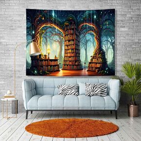 Ine Ive Enchanted Forest Tapestry Fantasy Library Tapestry Wall Hanging 80x60 Inches Magic Bookshelf Fairy Wonderland Wall Blanket for Dorm Home Decor GTMRIE0271