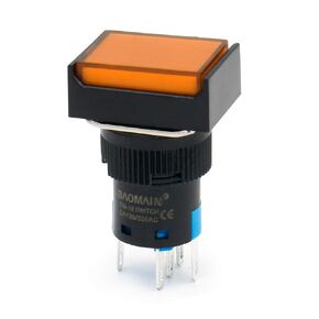 Baomain 5/8" 16mm Push Button Switch Momentary Rectangular Cap LED Lamp Orange Light DC 12V SPDT 5 Pin 5 Pack