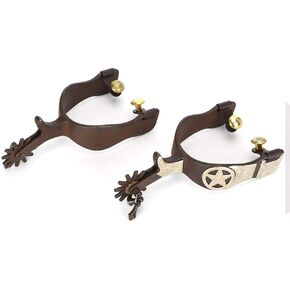 Pssopp Horse Spurs, Low Carbon Steel Horse Boot Spurs Decoration West Cowboy Horse Spurs Antique Brown Spur Package Barrel Horse Spurs for Riding
