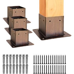 6 PCS Metal 4×4 Post Base Post Base Brackets,Inner Size 3.5"x3.5" Heavy Duty Powder-Coated Post Anchor Matte Black Wood Post Brackets (Black 6pcs)