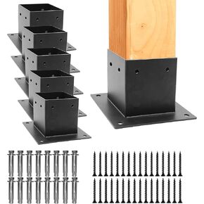 6 PCS Metal 4×4 Post Base Post Base Brackets,Inner Size 3.5"x3.5" Heavy Duty Powder-Coated Post Anchor Matte Black Wood Post Brackets (Black 6pcs)