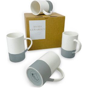 Mora Ceramics 12oz Coffee Mug Set of 4 - Tea Cups with Handle - Microwave and Dishwasher Safe, Perfect For Mug Lovers - Rustic Matte Glaze, Modern Design - Assorted Colors