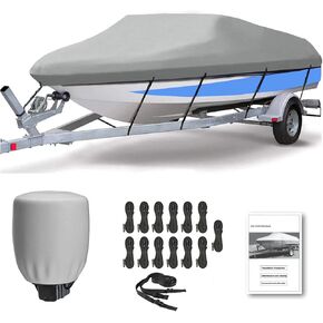 Trailerable Boat Cover with Waterproof,Seal Skin Boat Cover,Fits V-Hull,Runabout,Bass,Fishing Boat,Heavy Duty Marine 800D PU Oxford,20-22ft,Gray