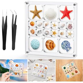 صندوق عرض صدف مغناطيسي من الأكريليك، صندوق عرض صدفة البحر الشفاف، حقيبة تنظيم تخزين مغناطيسية للشاطئ لخرز ألماس الصدف، 36 شبكة، شفافة، عبوة واحدة in Kuwait