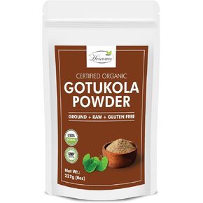 hennaco Organic Gotu Kola Powder | Resealable Zip Lock Pouch | USDA Organic | GMP Certified | Pure & Natural Gotu Kola Powder | Centella Asiatica Herb Powder | 227 Grams (8 OZ)