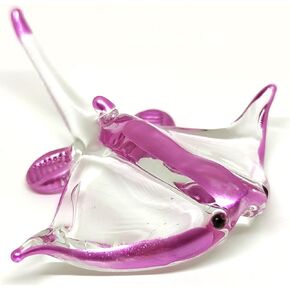 Manta Ray Tiny Miniature Figurines Animals Hand Blown Glass Art Sea Collectible Gift Decorate (Clear Gold)
