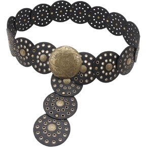 Hollow Disc Belt Western Style Exaggerated Cowboy Wide Disc Belt Metal Buckle Vintage Soft Belt for Women