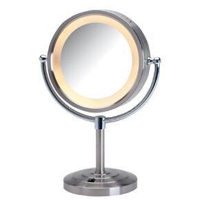 JERDON Lighted Tabletop Makeup Mirror - LED Lighted Vanity Mirror with 1X and 5X Magnification in Chrome Finish - Model HL745CO
