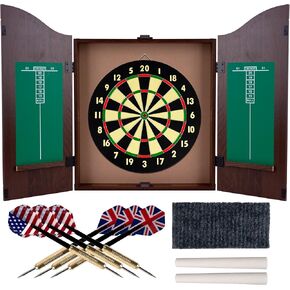 Trademark Poker Dartboard Set – 18" Self-Healing Paper Wound Fiber – Realistic Walnut Finish Cabinet – 6 pcs. Steel Tip Darts, Multicolor, (574132TCR)