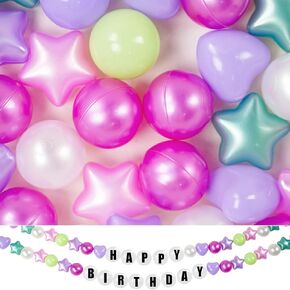 Giant Friendship Bracelet Birthday Banner - Personalized Birthday Era Banner Garland, DIY Giant Friendship Bracelet Decor with Foam Circles & Plastic Ball Pit Balls for Themed Parties (Macaron)